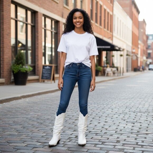 Vintage ZODIAC WHITE LEATHER COWGIRL SLOUCHED BOOTS Metal Toe/Heel 8 - Picture 1 of 11